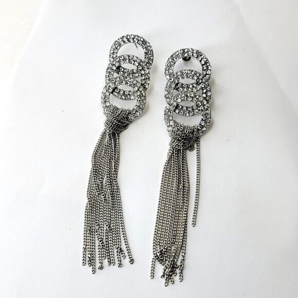 Long Rhinestone Tassel Earrings - Picture 2 of 11